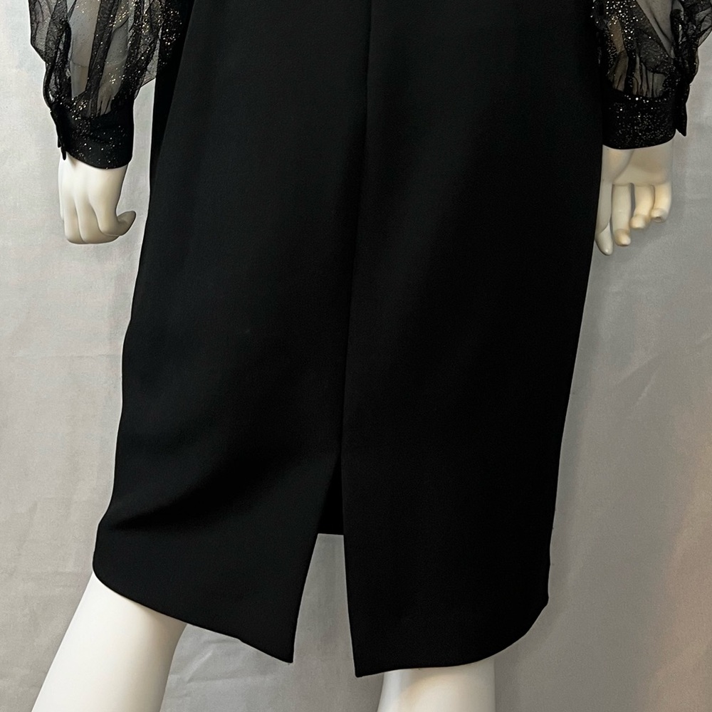 BADGLEY MISCHKA.NWT.Long Sleeve Crepe Sheath dress. Foiled Tulle Mesh Design.4 - Picture 14 of 16